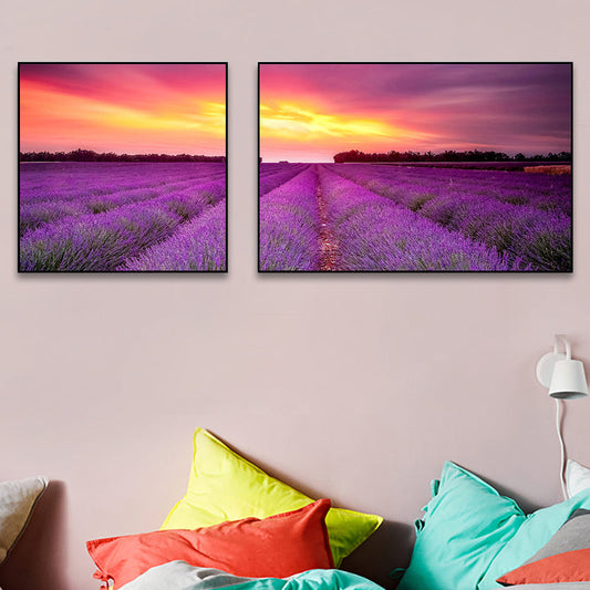 Vivolux | Lavender Field Wall Art Modern Seductive Nature Scene Canvas Print in Purple for Room