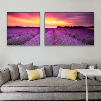 Vivolux | Lavender Field Wall Art Modern Seductive Nature Scene Canvas Print in Purple for Room