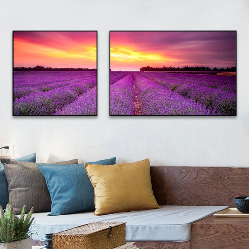 Vivolux | Lavender Field Wall Art Modern Seductive Nature Scene Canvas Print in Purple for Room