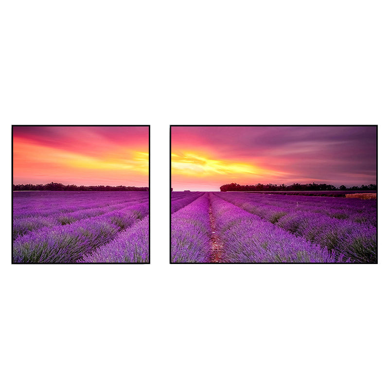 Vivolux | Lavender Field Wall Art Modern Seductive Nature Scene Canvas Print in Purple for Room
