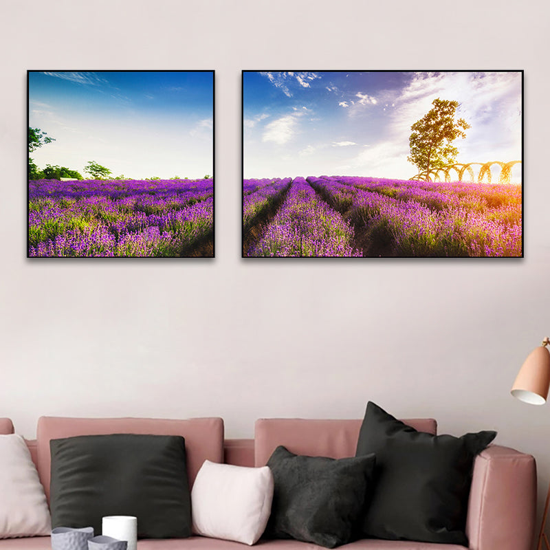 Vivolux | Lavender Field Wall Art Modern Seductive Nature Scene Canvas Print in Purple for Room