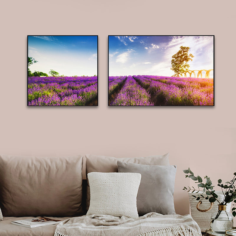 Vivolux | Lavender Field Wall Art Modern Seductive Nature Scene Canvas Print in Purple for Room