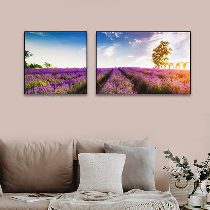 Vivolux | Lavender Field Wall Art Modern Seductive Nature Scene Canvas Print in Purple for Room