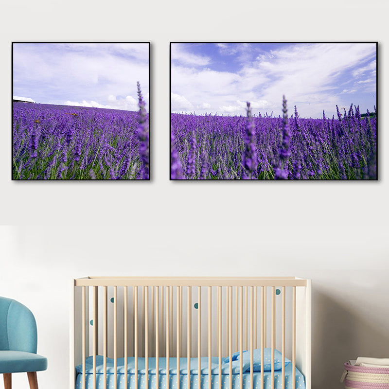 Vivolux | Lavender Field Wall Art Modern Seductive Nature Scene Canvas Print in Purple for Room
