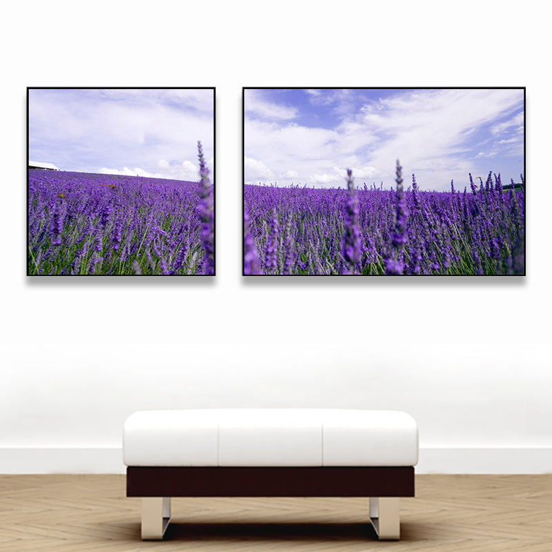 Vivolux | Lavender Field Wall Art Modern Seductive Nature Scene Canvas Print in Purple for Room