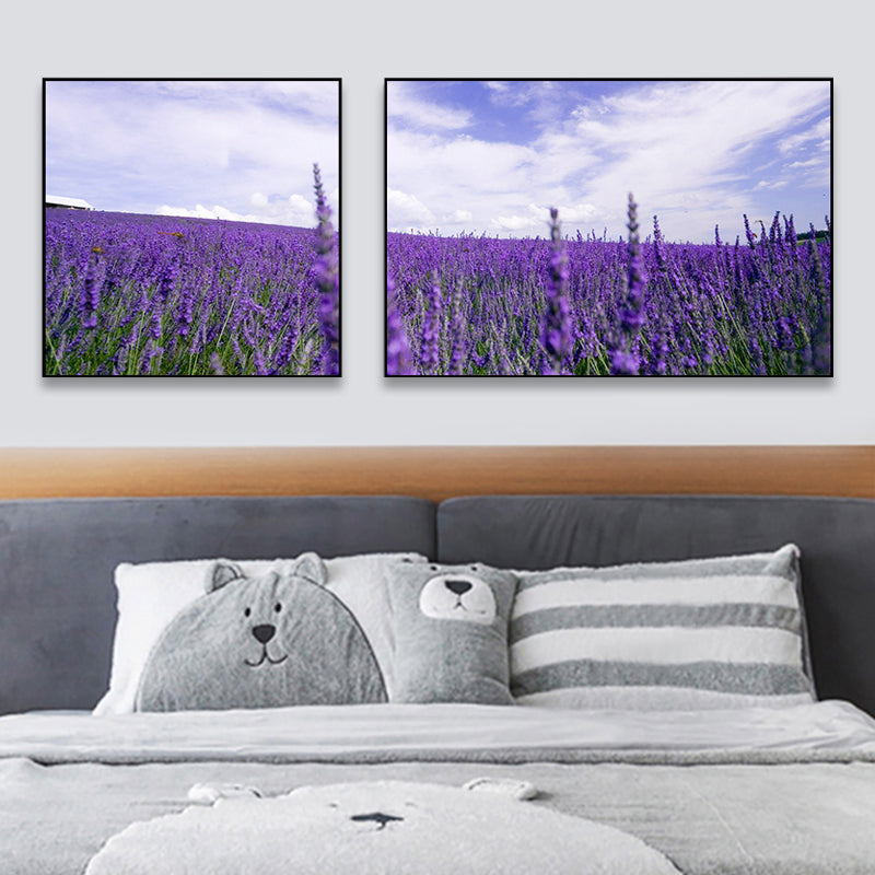Vivolux | Lavender Field Wall Art Modern Seductive Nature Scene Canvas Print in Purple for Room