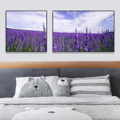 Vivolux | Lavender Field Wall Art Modern Seductive Nature Scene Canvas Print in Purple for Room
