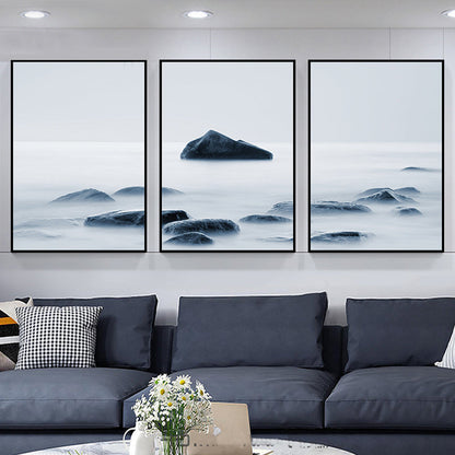 Vivolux | Nebelige Naturlandschaft Wandkunst Drucken Dunkle Farbe Zeitgenössische Leinwand für das Wohnzimmer