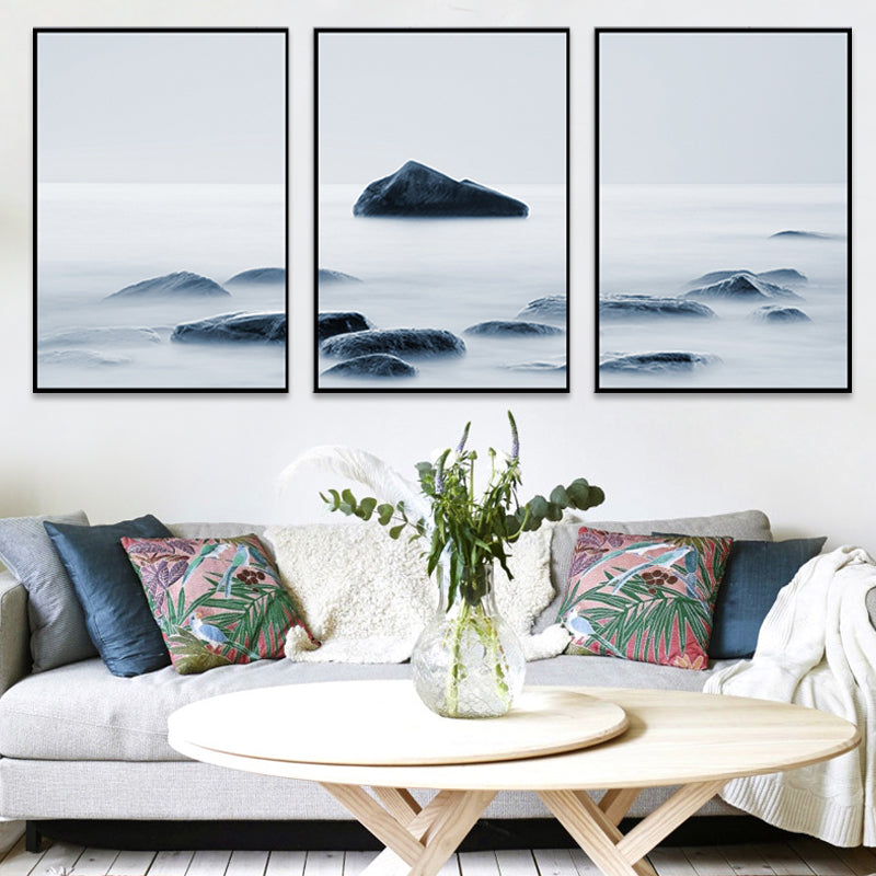 Vivolux | Nebelige Naturlandschaft Wandkunst Drucken Dunkle Farbe Zeitgenössische Leinwand für das Wohnzimmer