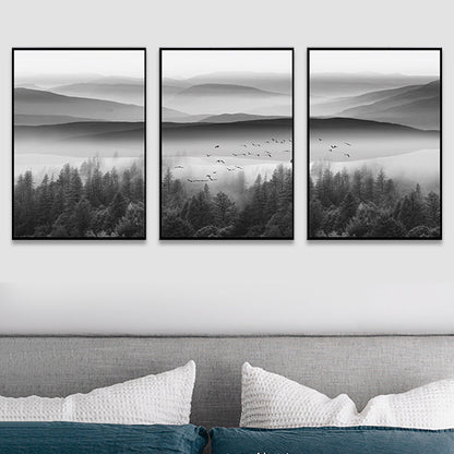 Vivolux | Nebelige Naturlandschaft Wandkunst Drucken Dunkle Farbe Zeitgenössische Leinwand für das Wohnzimmer