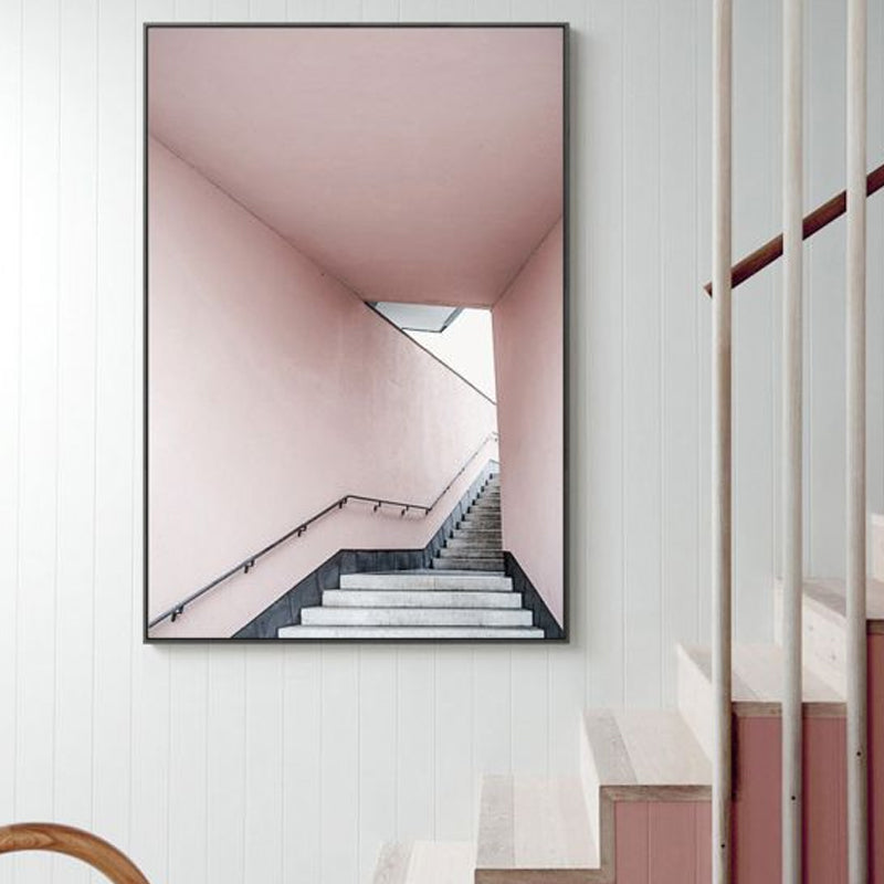 Vivolux | Leinwand-texturiertes Wanddekor im Vintage-Stil Treppenaufgang Gemälde, mehrere Größenoptionen