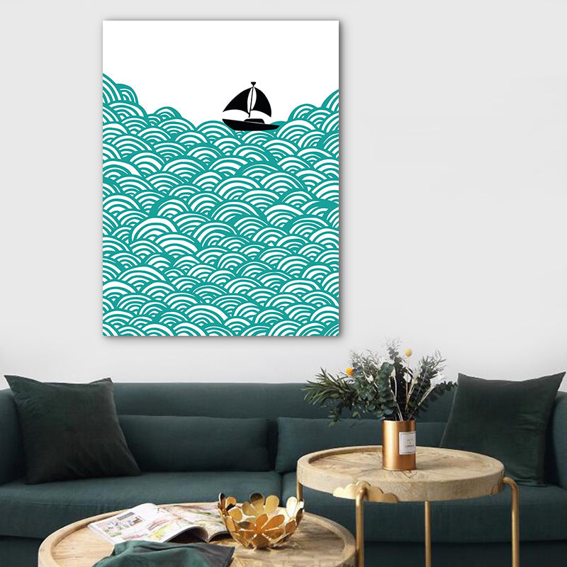 Vivolux | Grün Sea Segelboot Landschaft Leinwand Texturiert Nordic Stil Haus Innen Wand Kunst Druck