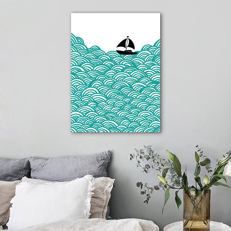 Vivolux | Grün Sea Segelboot Landschaft Leinwand Texturiert Nordic Stil Haus Innen Wand Kunst Druck
