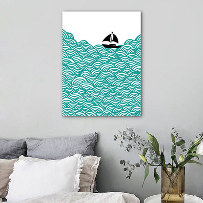 Vivolux | Grün Sea Segelboot Landschaft Leinwand Texturiert Nordic Stil Haus Innen Wand Kunst Druck