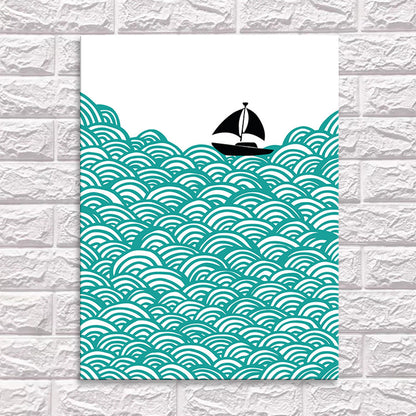 Vivolux | Grün Sea Segelboot Landschaft Leinwand Texturiert Nordic Stil Haus Innen Wand Kunst Druck