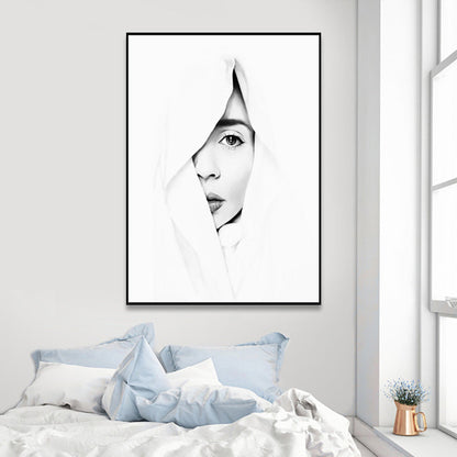 Vivolux | Witte Half-Face Meisje Schilderij Textured Moderne Stijl Meisjes Slaapkamer Canvas Muurdecoratie