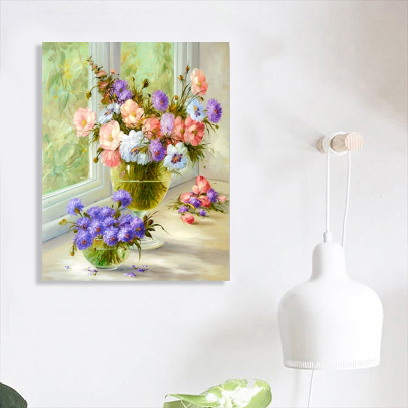 Vivolux | Blumenmuster Wanddekoration Impressionismus Stil Leinwand Texturierte Kunstdruck in Sanften Farben