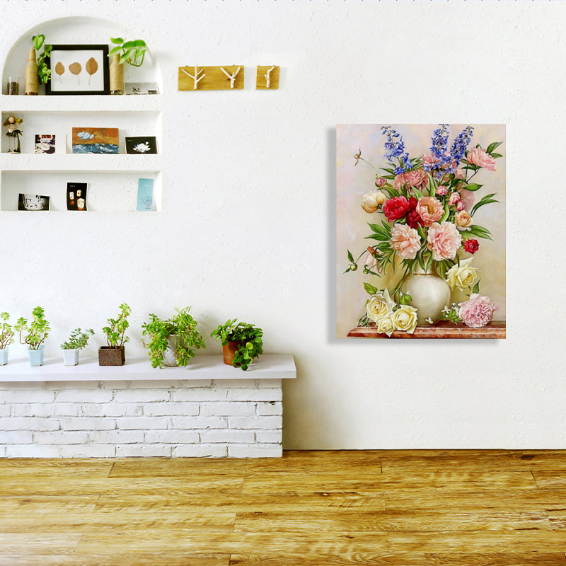 Vivolux | Blumenmuster Wanddekoration Impressionismus Stil Leinwand Texturierte Kunstdruck in Sanften Farben