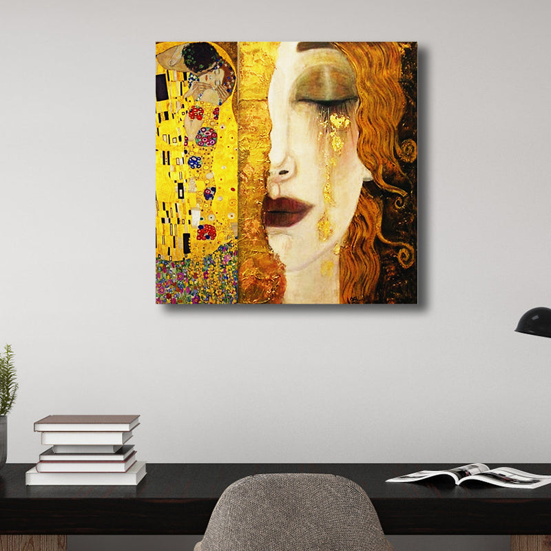 Vivolux | Art Nouveau Fantasie Figuren Malerei Leinwand Texturiert Braun Wanddekoration für Gästezimmer