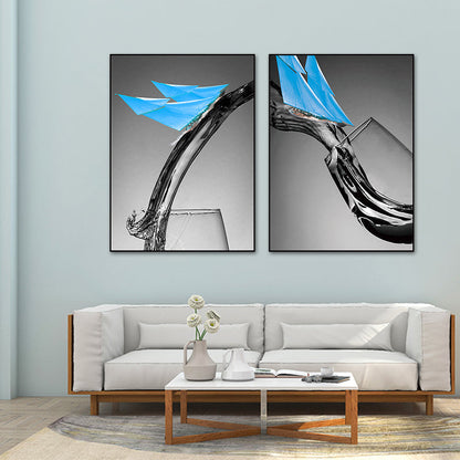 Vivolux | Dunkle Farbige Moderne Leinwand Mischtechnik Papier Boot und Weinglas Wandkunst für Esszimmer