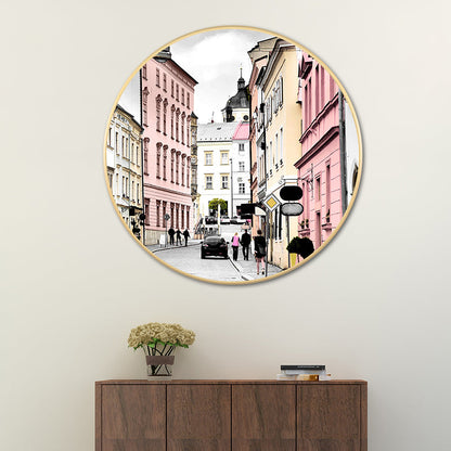 Vivolux | Stadtarchitektur Wandkunst Dekor Moderne Leinwand Texturiertes Gemälde in Pink, Verschiedene Größen