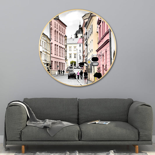 Vivolux | Stadtarchitektur Wandkunst Dekor Moderne Leinwand Texturiertes Gemälde in Pink, Verschiedene Größen