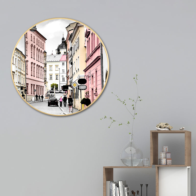Vivolux | Stadtarchitektur Wandkunst Dekor Moderne Leinwand Texturiertes Gemälde in Pink, Verschiedene Größen