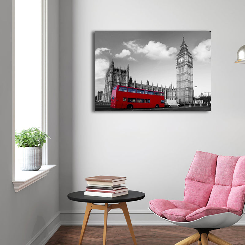 Vivolux | Global Inspired Big Ben Leinwand Rot und Grau Strukturiertes Wandkunst Druck für Wohnzimmer