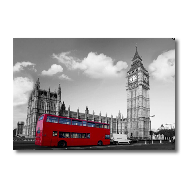 Vivolux | Global Inspired Big Ben Leinwand Rot und Grau Strukturiertes Wandkunst Druck für Wohnzimmer