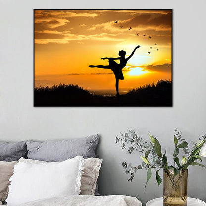 Vivolux | Schönes Foto Sonnenuntergang Ballerina Leinwand Wandkunst für das Mädchenzimmer, Pastellfarbe