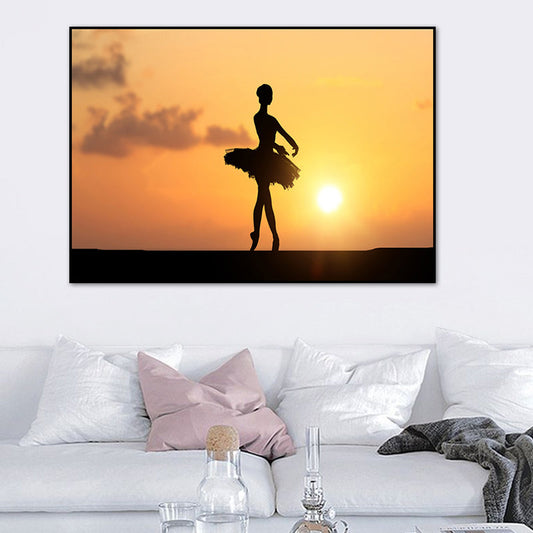 Vivolux | Schönes Foto Sonnenuntergang Ballerina Leinwand Wandkunst für das Mädchenzimmer, Pastellfarbe