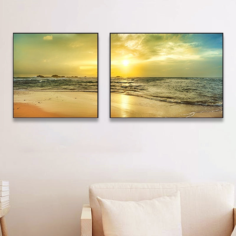 Vivolux | Sonnenuntergang Meer Landschaft Leinwand Kunst Tropische Mehrteilig Wanddeko in Pastellfarbe für Zuhause