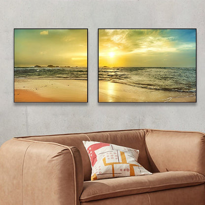 Vivolux | Sonnenuntergang Meer Landschaft Leinwand Kunst Tropische Mehrteilig Wanddeko in Pastellfarbe für Zuhause