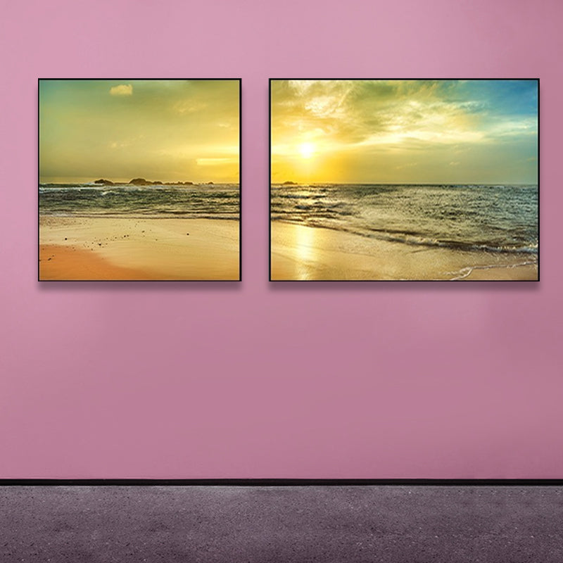 Vivolux | Sonnenuntergang Meer Landschaft Leinwand Kunst Tropische Mehrteilig Wanddeko in Pastellfarbe für Zuhause