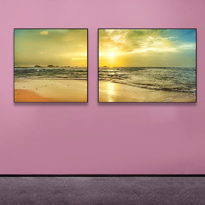 Vivolux | Sonnenuntergang Meer Landschaft Leinwand Kunst Tropische Mehrteilig Wanddeko in Pastellfarbe für Zuhause