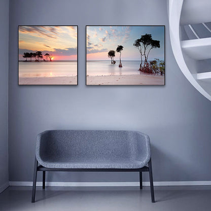 Vivolux | Sonnenuntergang Meer Landschaft Leinwand Kunst Tropische Mehrteilig Wanddeko in Pastellfarbe für Zuhause