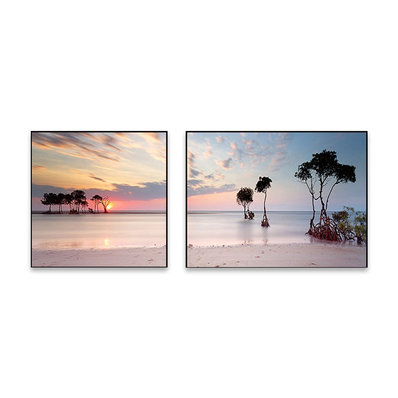 Vivolux | Sonnenuntergang Meer Landschaft Leinwand Kunst Tropische Mehrteilig Wanddeko in Pastellfarbe für Zuhause