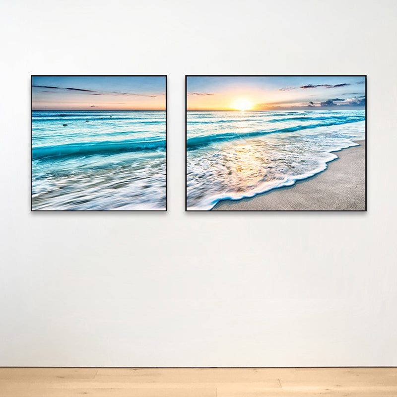 Vivolux | Sonnenuntergang Meer Landschaft Leinwand Kunst Tropische Mehrteilig Wanddeko in Pastellfarbe für Zuhause