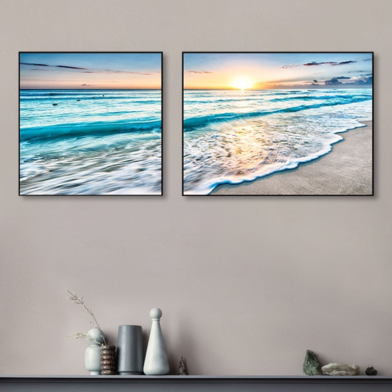 Vivolux | Sonnenuntergang Meer Landschaft Leinwand Kunst Tropische Mehrteilig Wanddeko in Pastellfarbe für Zuhause