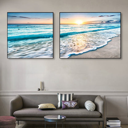 Vivolux | Sonnenuntergang Meer Landschaft Leinwand Kunst Tropische Mehrteilig Wanddeko in Pastellfarbe für Zuhause