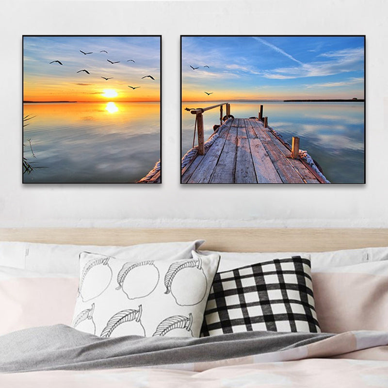 Vivolux | Sonnenuntergang Meer Landschaft Leinwand Kunst Tropische Mehrteilig Wanddeko in Pastellfarbe für Zuhause