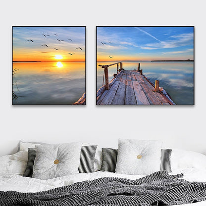 Vivolux | Sonnenuntergang Meer Landschaft Leinwand Kunst Tropische Mehrteilig Wanddeko in Pastellfarbe für Zuhause