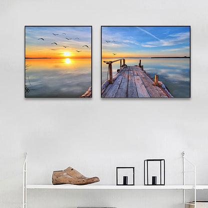 Vivolux | Sonnenuntergang Meer Landschaft Leinwand Kunst Tropische Mehrteilig Wanddeko in Pastellfarbe für Zuhause