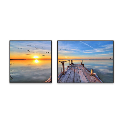 Vivolux | Sonnenuntergang Meer Landschaft Leinwand Kunst Tropische Mehrteilig Wanddeko in Pastellfarbe für Zuhause