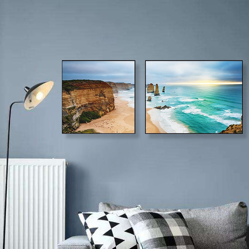 Vivolux | Sonnenuntergang Meer Landschaft Leinwand Kunst Tropische Mehrteilig Wanddeko in Pastellfarbe für Zuhause