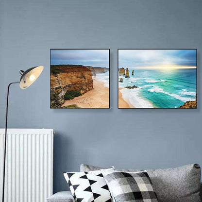 Vivolux | Sonnenuntergang Meer Landschaft Leinwand Kunst Tropische Mehrteilig Wanddeko in Pastellfarbe für Zuhause