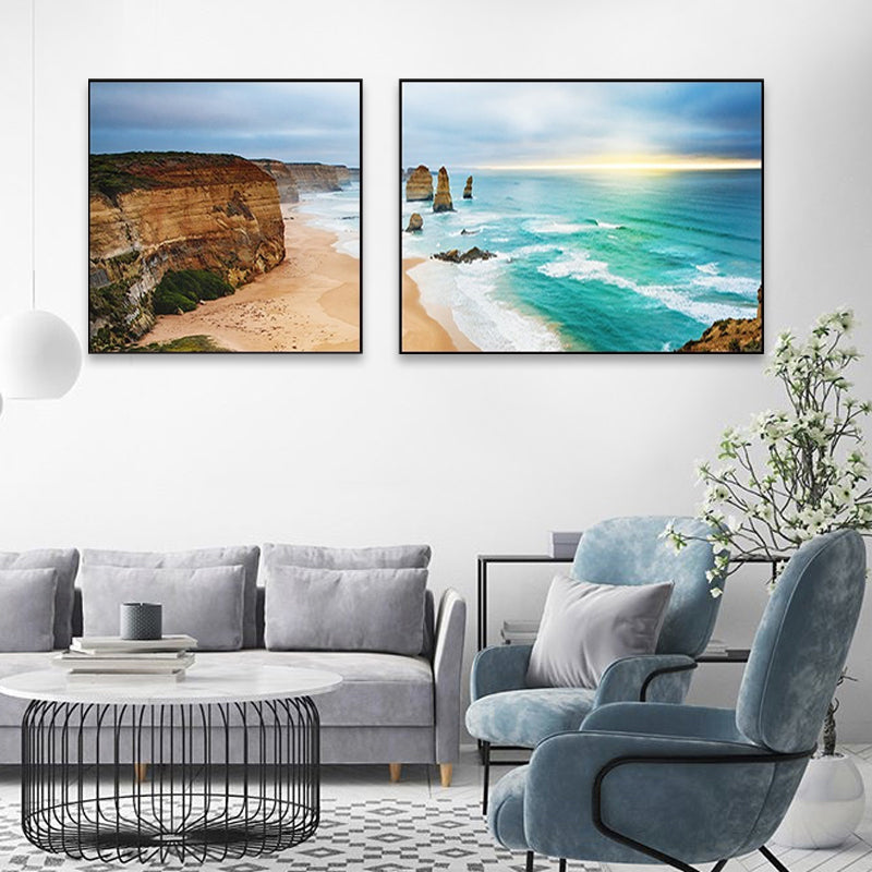 Vivolux | Sonnenuntergang Meer Landschaft Leinwand Kunst Tropische Mehrteilig Wanddeko in Pastellfarbe für Zuhause