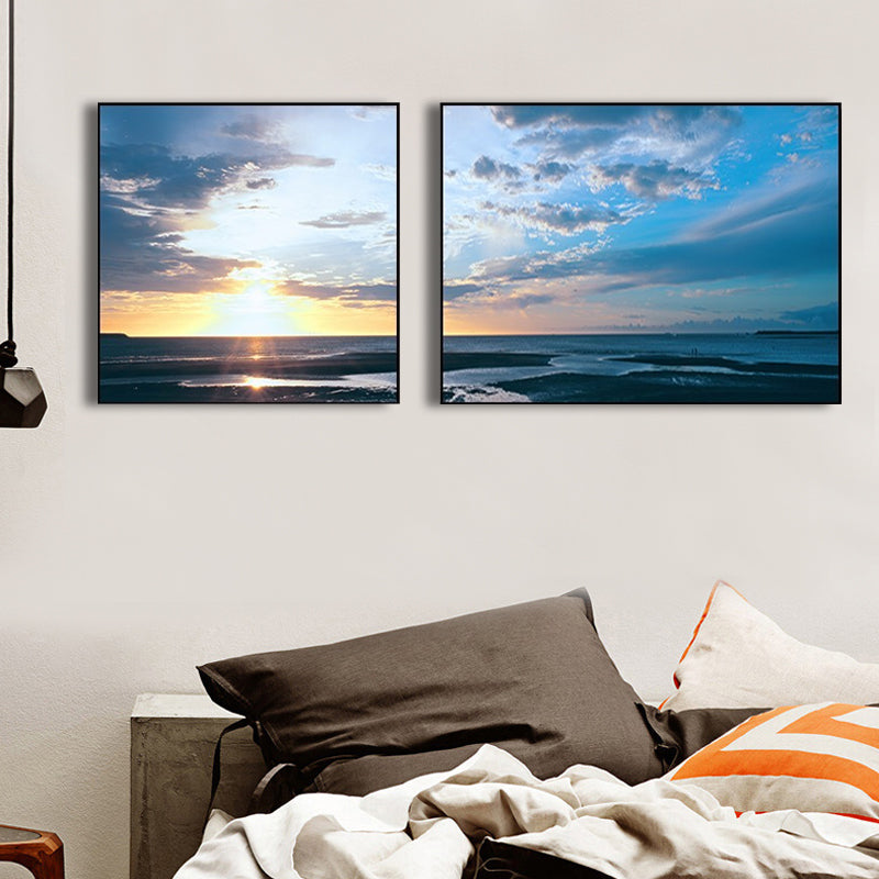 Vivolux | Sonnenuntergang Meer Landschaft Leinwand Kunst Tropische Mehrteilig Wanddeko in Pastellfarbe für Zuhause