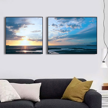 Vivolux | Sonnenuntergang Meer Landschaft Leinwand Kunst Tropische Mehrteilig Wanddeko in Pastellfarbe für Zuhause