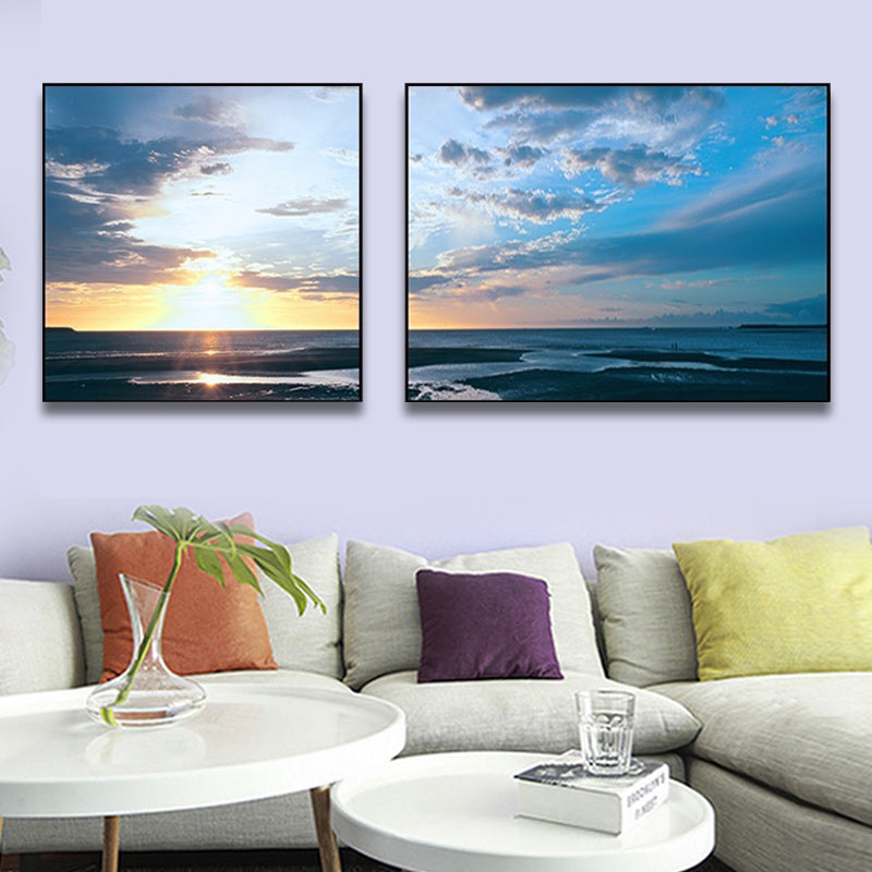 Vivolux | Sonnenuntergang Meer Landschaft Leinwand Kunst Tropische Mehrteilig Wanddeko in Pastellfarbe für Zuhause